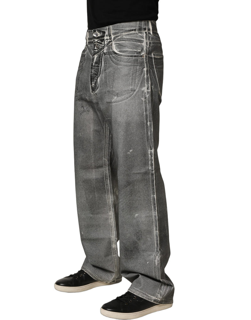 Jeans dritti a vita media in denim grigio slavato Dolce & Gabbana