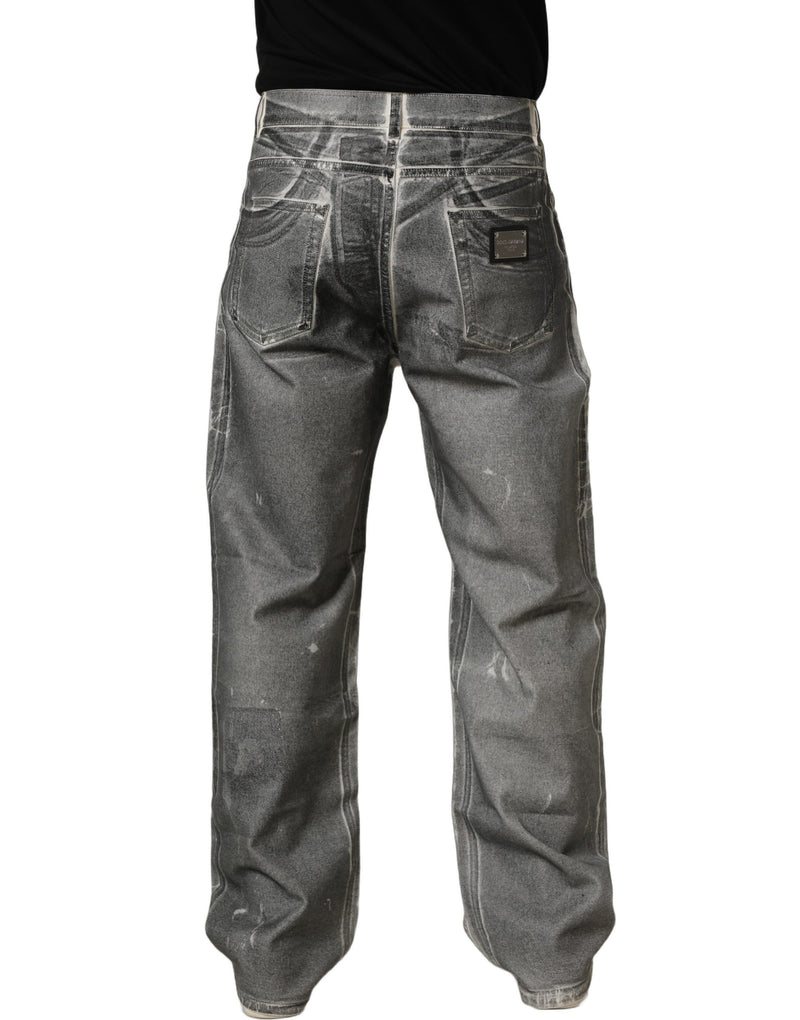 Jeans dritti a vita media in denim grigio slavato Dolce & Gabbana