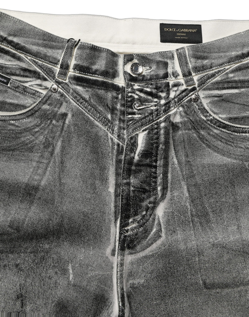 Jeans dritti a vita media in denim grigio slavato Dolce & Gabbana