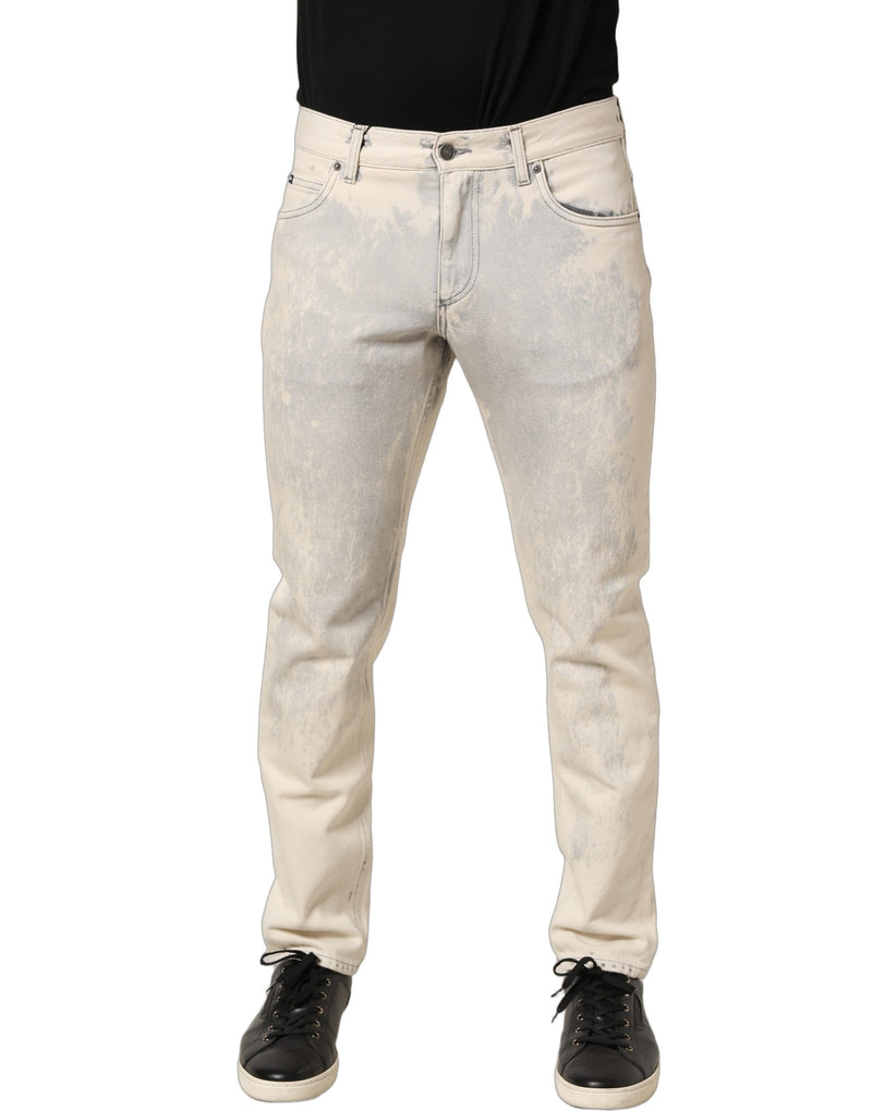Vaqueros rectos de denim para hombre en algodón beige con efecto tie-dye Dolce & Gabbana