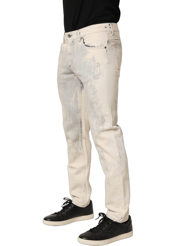 Vaqueros rectos de denim para hombre en algodón beige con efecto tie-dye Dolce & Gabbana