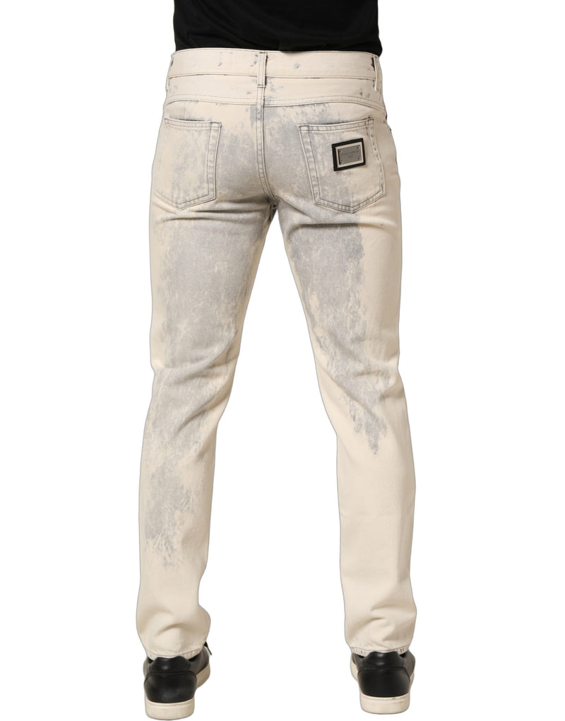 Vaqueros rectos de denim para hombre en algodón beige con efecto tie-dye Dolce & Gabbana