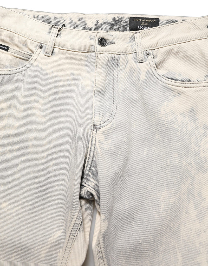 Vaqueros rectos de denim para hombre en algodón beige con efecto tie-dye Dolce & Gabbana