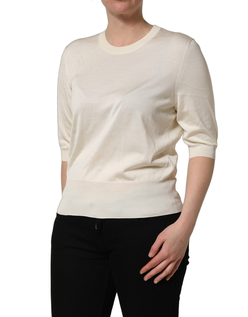 Pull à col rond et manches 3/4 blanc cassé Dolce & Gabbana