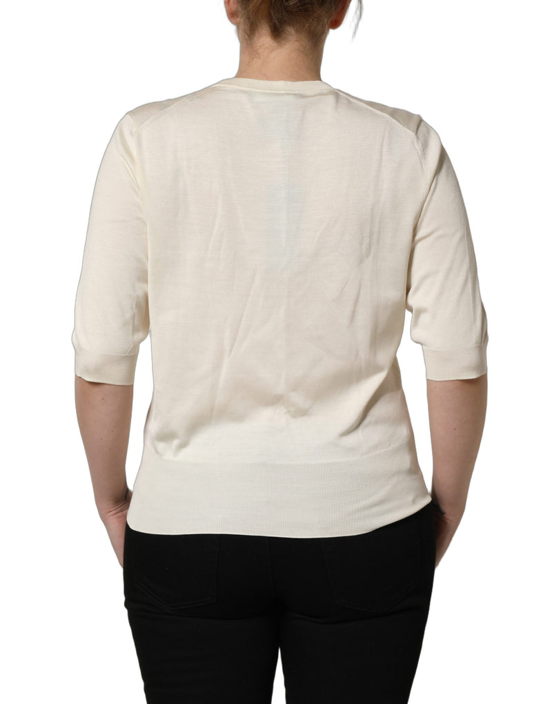 Pull à col rond et manches 3/4 blanc cassé Dolce & Gabbana