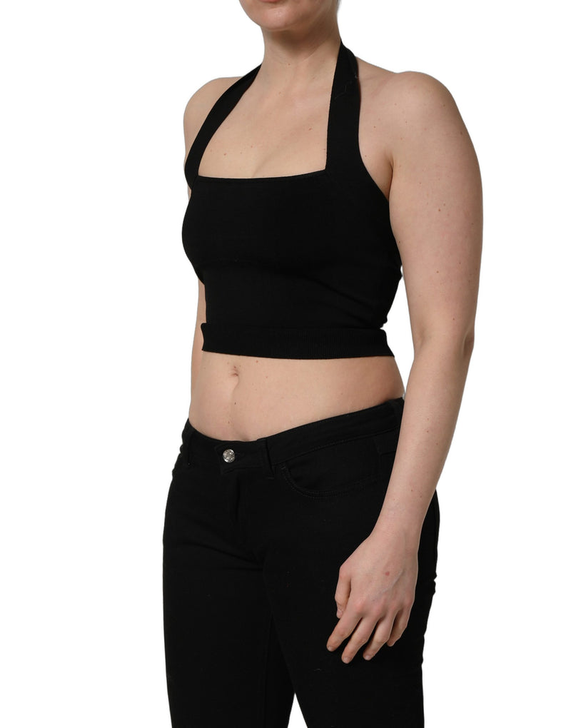 Top cropped preto com decote quadrado e alças frente única Dolce & Gabbana