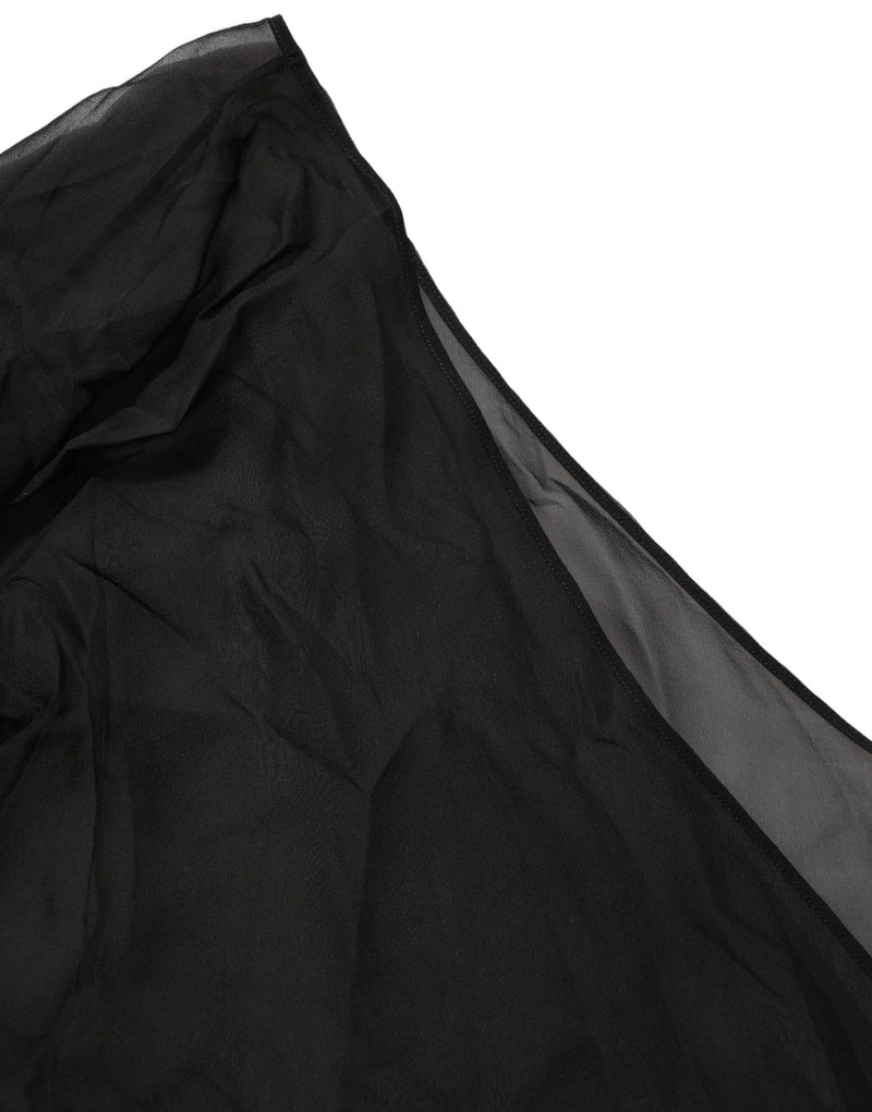 Top monospalla avvolgente in chiffon trasparente nero Dolce & Gabbana
