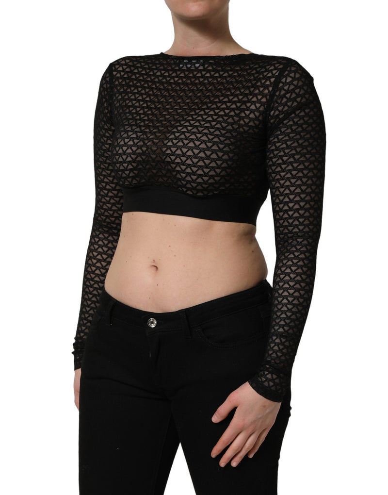 Top cropped Dolce & Gabbana preto de tela de náilon, com mangas compridas