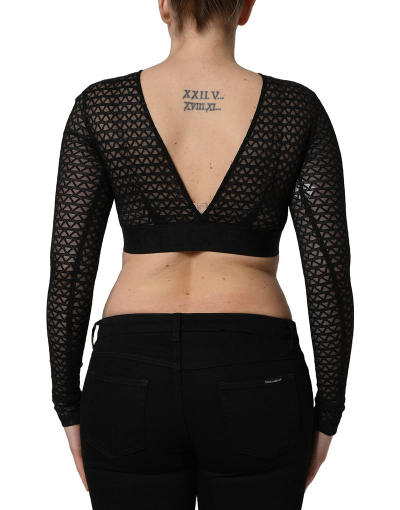 Top cropped Dolce & Gabbana preto de tela de náilon, com mangas compridas