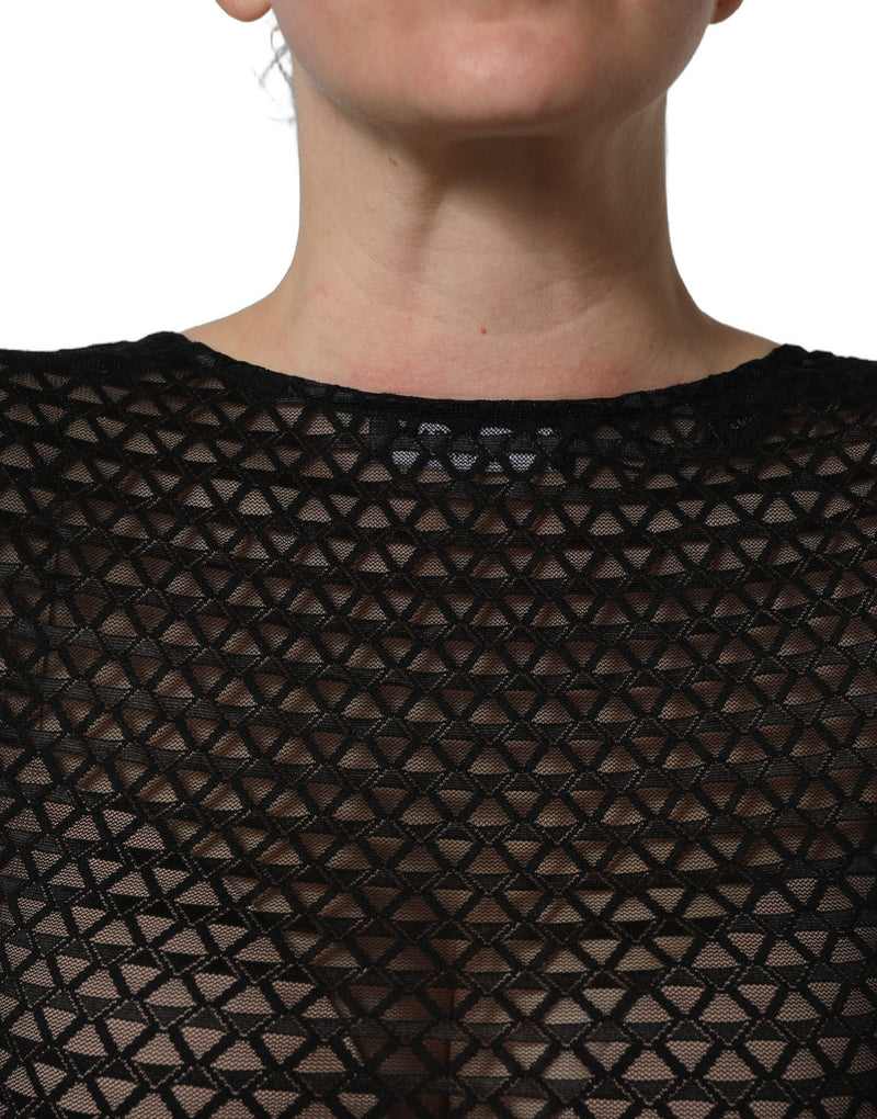 Top cropped Dolce & Gabbana preto de tela de náilon, com mangas compridas