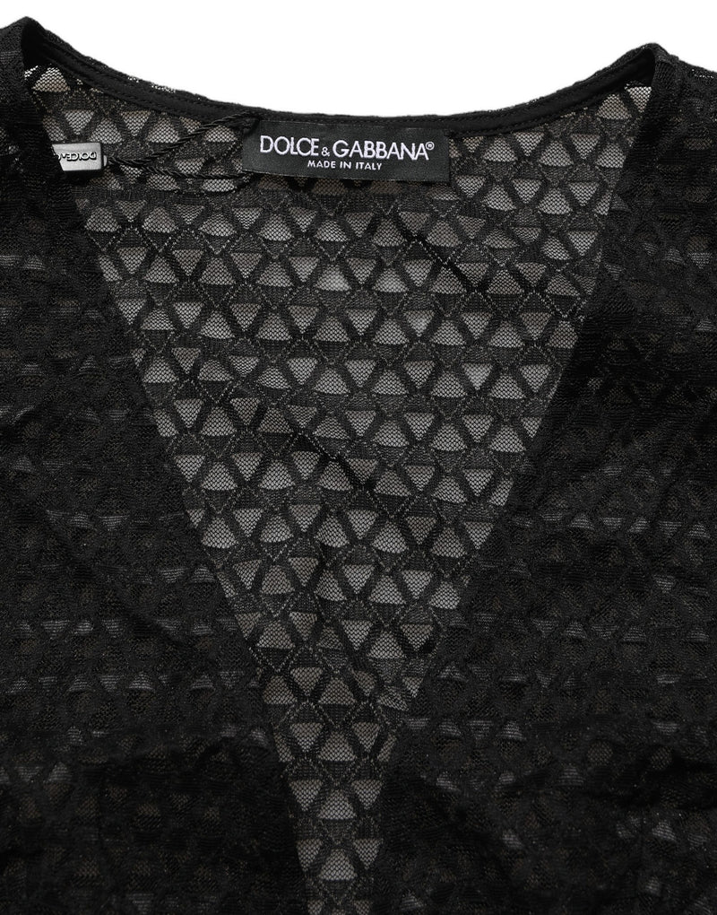 Top cropped Dolce & Gabbana preto de tela de náilon, com mangas compridas