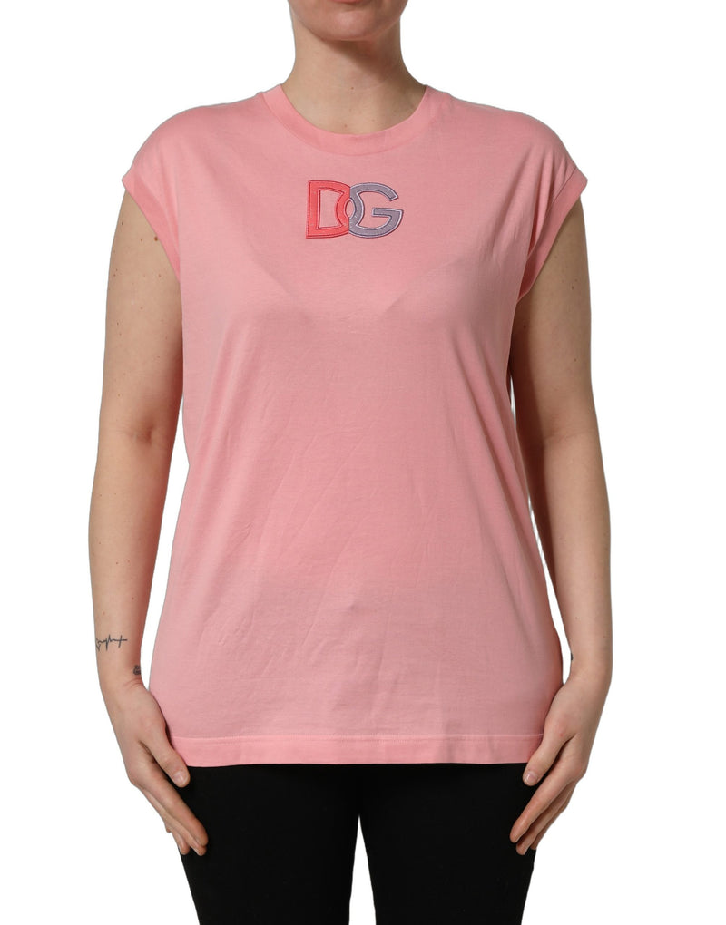 Camiseta de tirantes rosa de algodón con logotipo DG y cuello redondo de Dolce & Gabbana