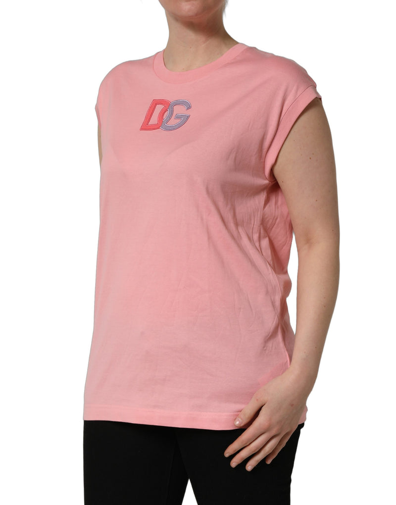 Camiseta de tirantes rosa de algodón con logotipo DG y cuello redondo de Dolce & Gabbana