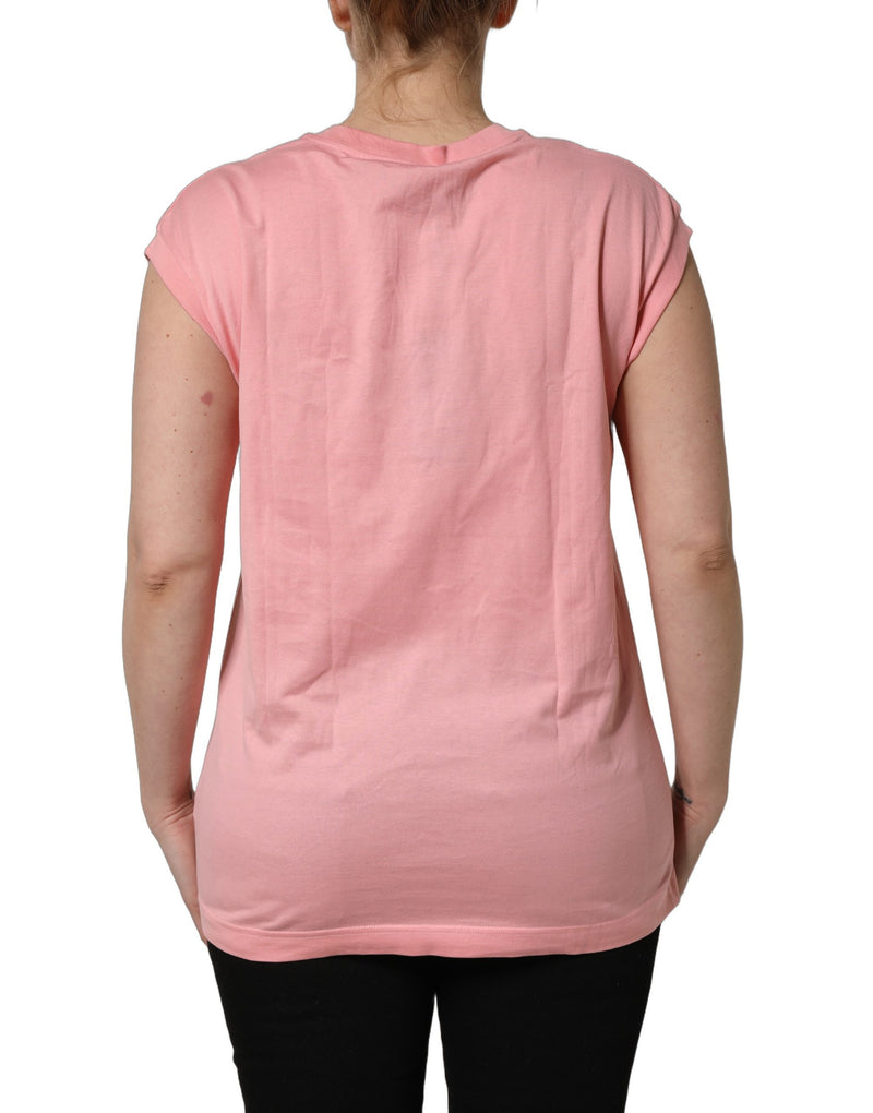 Camiseta de tirantes rosa de algodón con logotipo DG y cuello redondo de Dolce & Gabbana