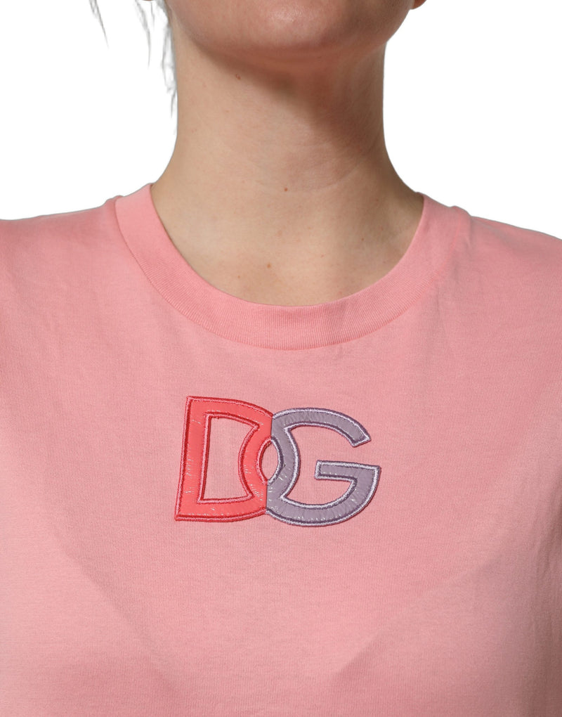 Camiseta de tirantes rosa de algodón con logotipo DG y cuello redondo de Dolce & Gabbana