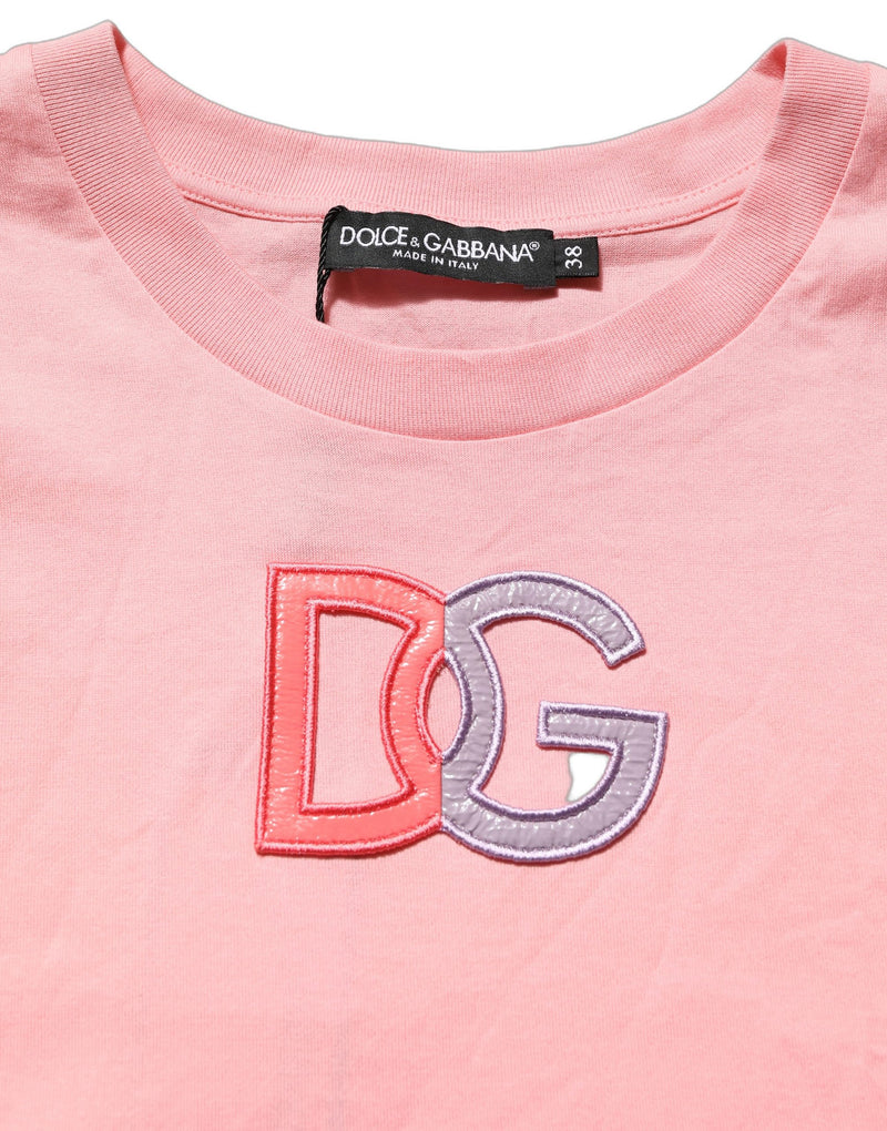 Camiseta de tirantes rosa de algodón con logotipo DG y cuello redondo de Dolce & Gabbana