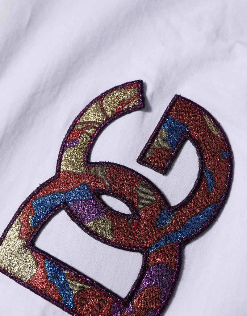 Camiseta blanca de algodón con parche del logotipo DG y cuello redondo de Dolce & Gabbana