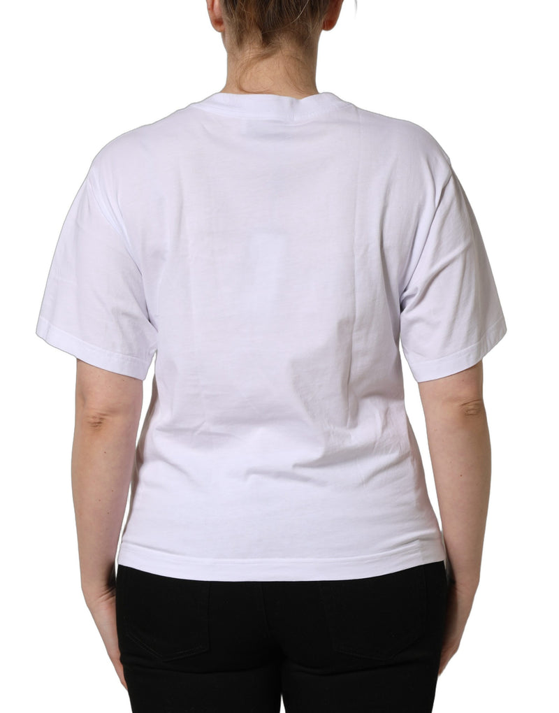 Camiseta blanca de algodón con parche del logotipo DG y cuello redondo de Dolce & Gabbana