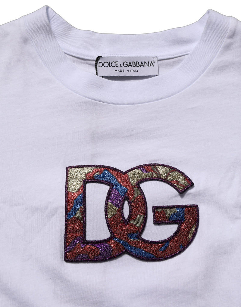 Camiseta blanca de algodón con parche del logotipo DG y cuello redondo de Dolce & Gabbana