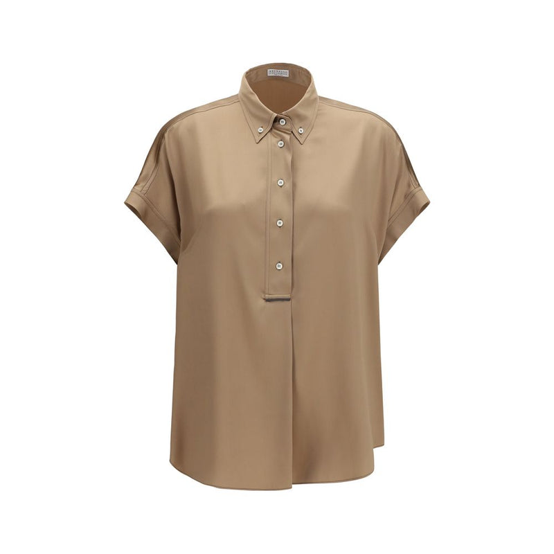 Brunello Cucinelli Beige Silk Shortsleeve Shirt