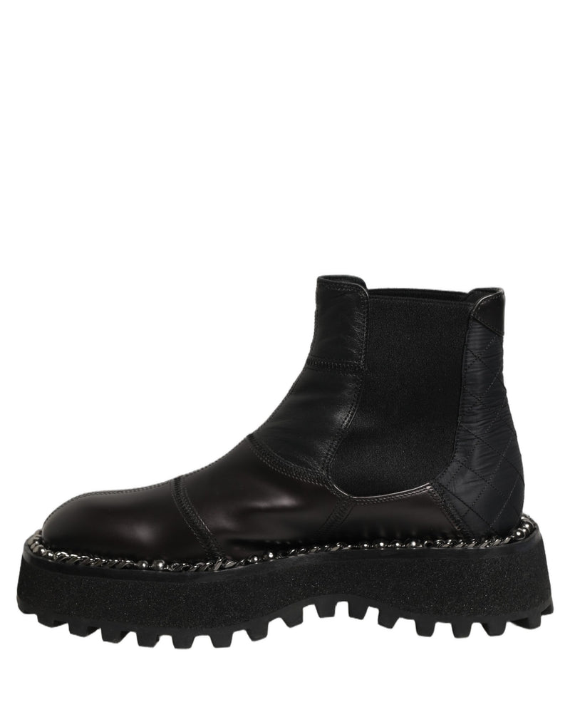 Dolce & Gabbana Black Leather Slip On Chelsea Boots Shoes