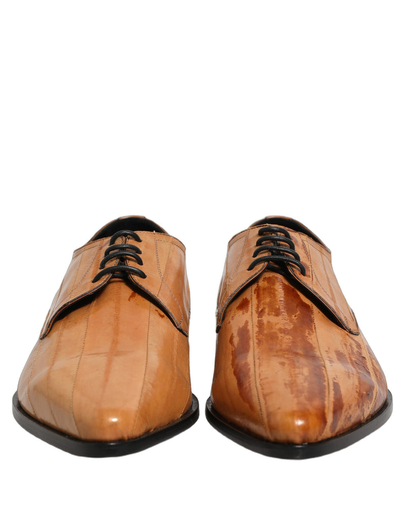 Scarpe derby da uomo marroni in pelle con lacci Dolce & Gabbana