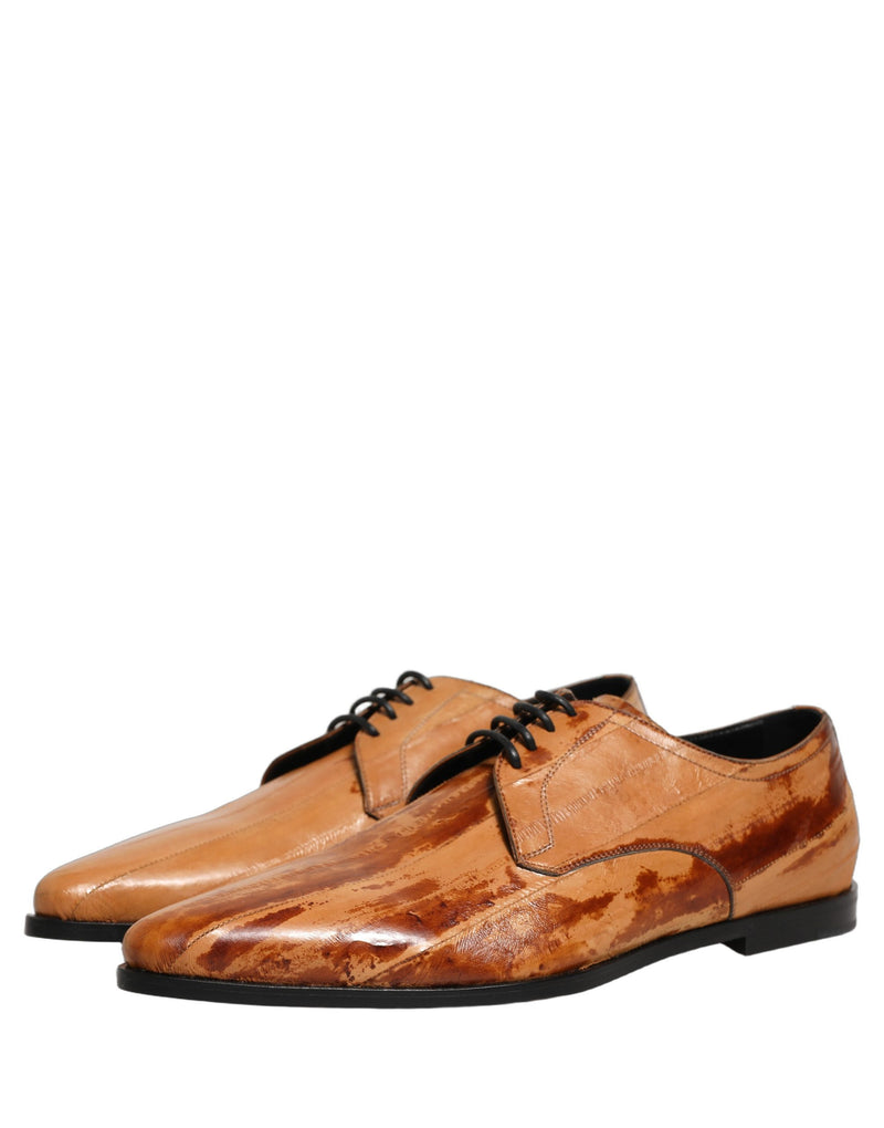 Scarpe derby da uomo marroni in pelle con lacci Dolce & Gabbana