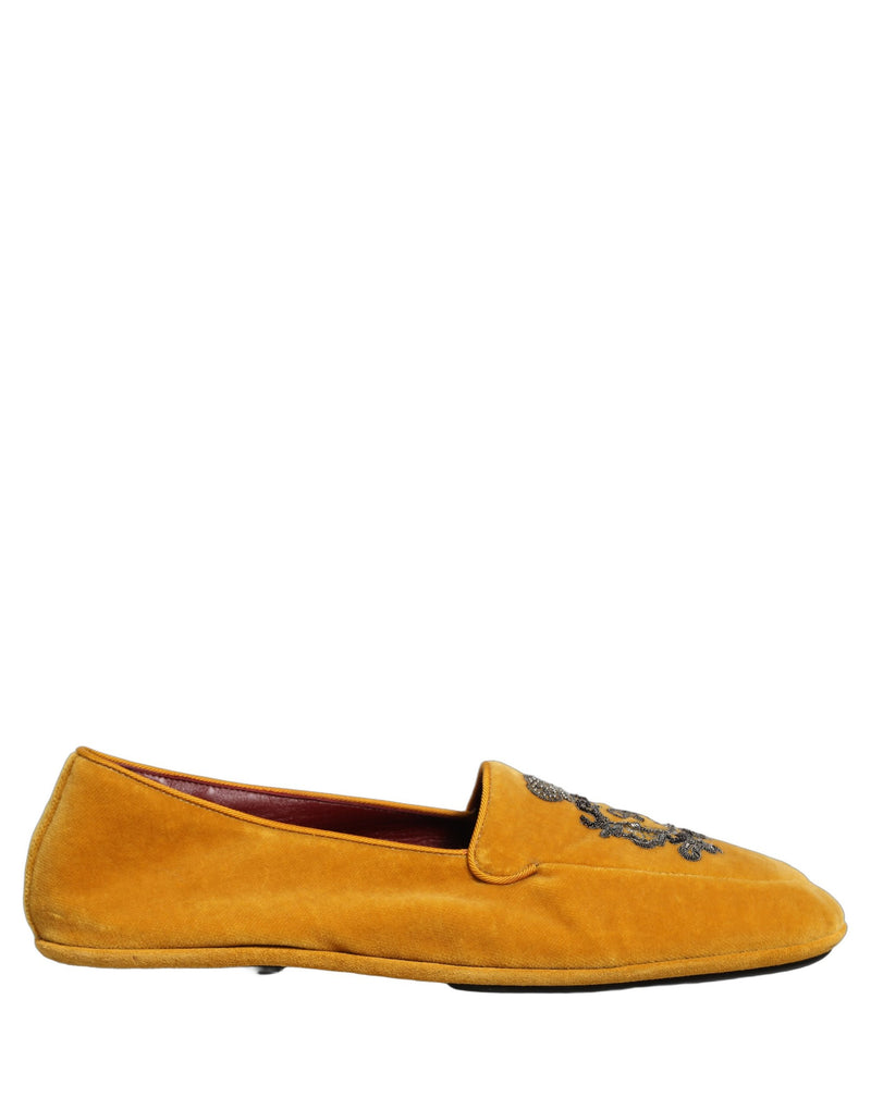 Mocassins en velours jaune brodés d’une couronne Dolce & Gabbana