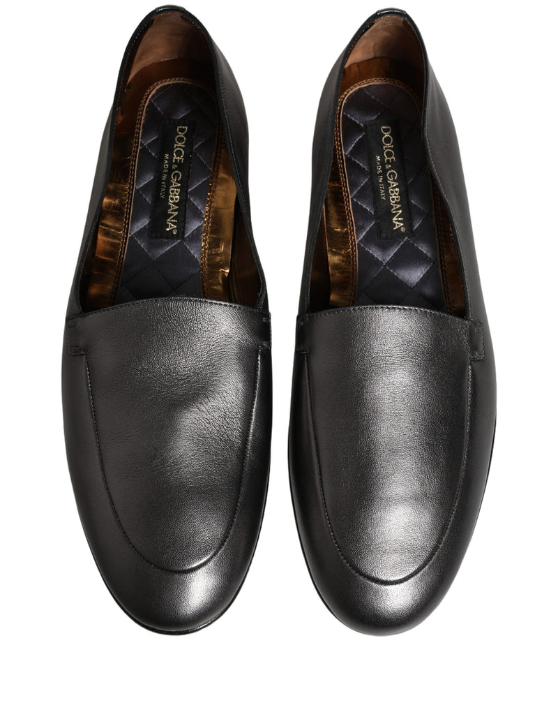 Mocassins argentés en cuir à enfiler avec logo DG Dolce & Gabbana