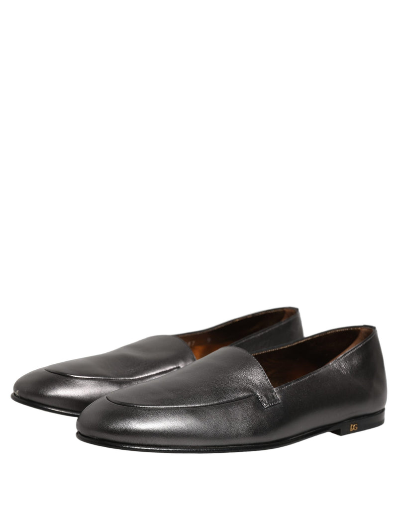 Mocassins argentés en cuir à enfiler avec logo DG Dolce & Gabbana
