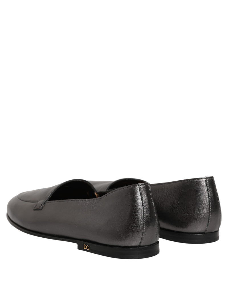 Mocassins argentés en cuir à enfiler avec logo DG Dolce & Gabbana