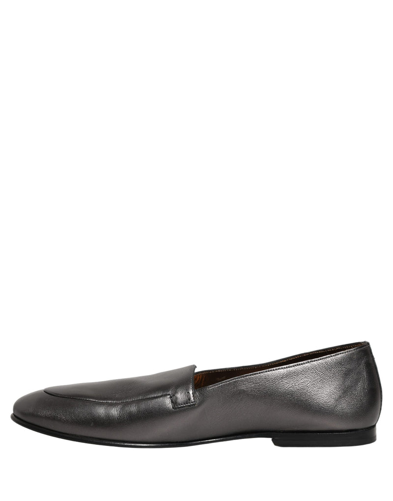 Mocassins argentés en cuir à enfiler avec logo DG Dolce & Gabbana