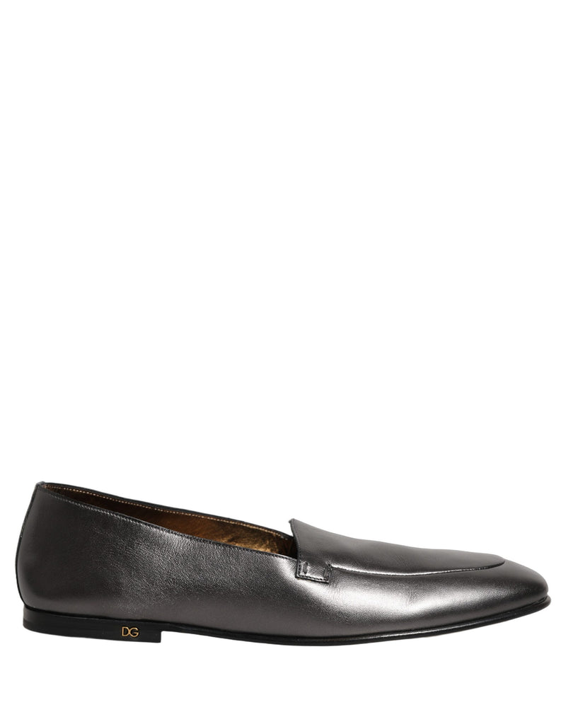 Mocassins argentés en cuir à enfiler avec logo DG Dolce & Gabbana