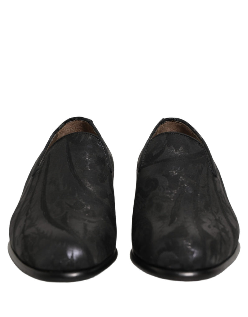 Mocassini eleganti slip-on da uomo in broccato nero Dolce & Gabbana