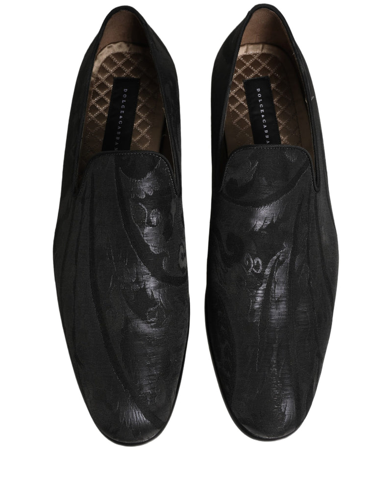 Mocassini eleganti slip-on da uomo in broccato nero Dolce & Gabbana