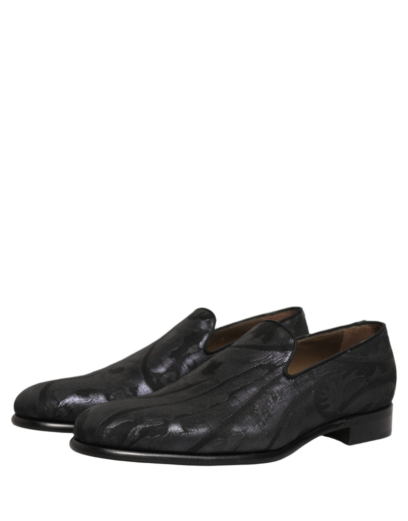 Mocassini eleganti slip-on da uomo in broccato nero Dolce & Gabbana