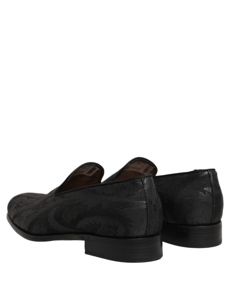 Mocassini eleganti slip-on da uomo in broccato nero Dolce & Gabbana