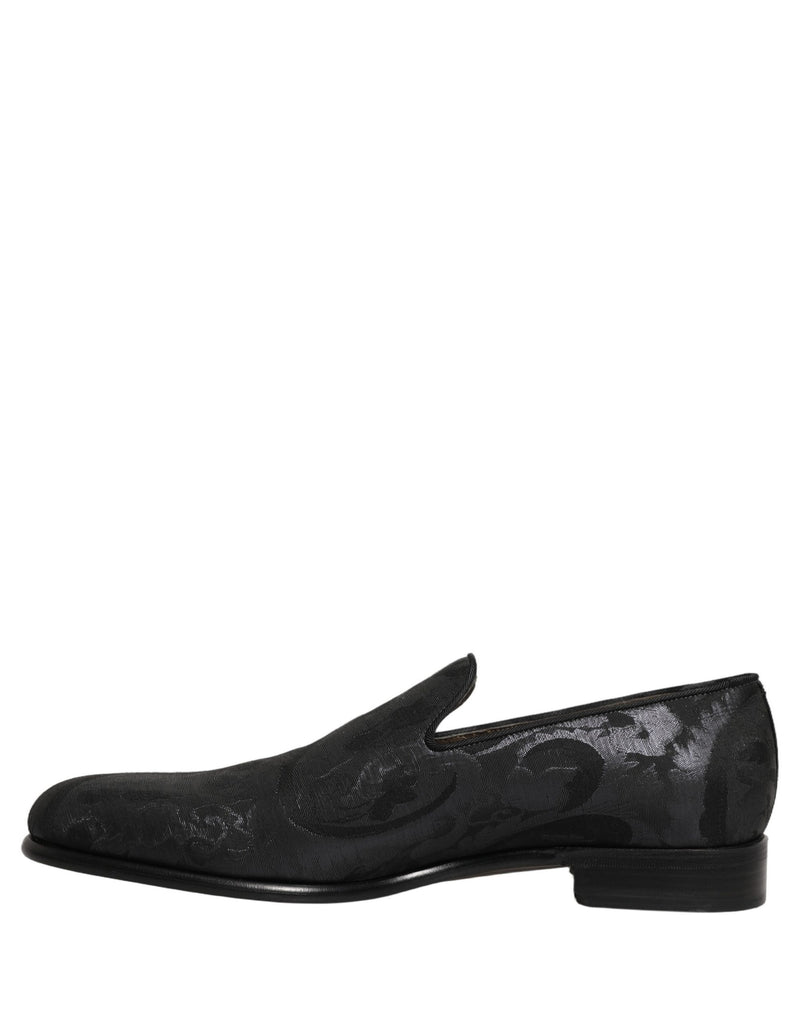 Mocassini eleganti slip-on da uomo in broccato nero Dolce & Gabbana