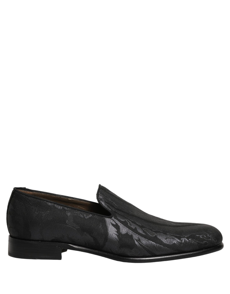 Mocassini eleganti slip-on da uomo in broccato nero Dolce & Gabbana