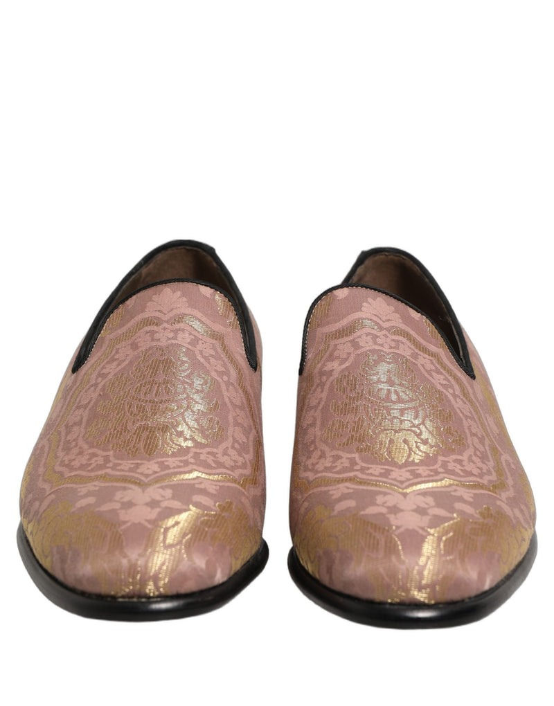 Mocassins sociais masculinos rosa de brocado, sem cadarço Dolce & Gabbana