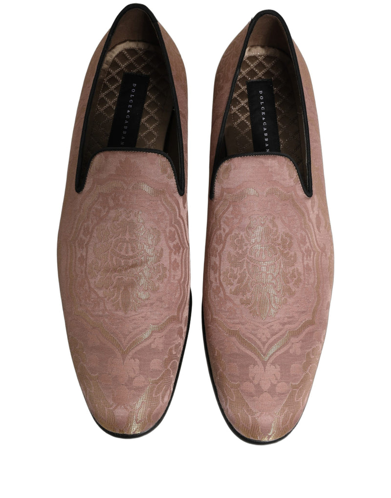 Mocassins sociais masculinos rosa de brocado, sem cadarço Dolce & Gabbana