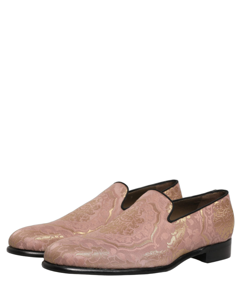 Mocassins sociais masculinos rosa de brocado, sem cadarço Dolce & Gabbana