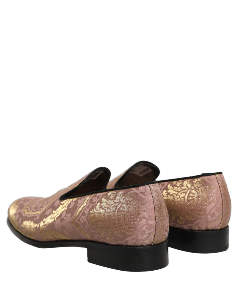 Mocassins sociais masculinos rosa de brocado, sem cadarço Dolce & Gabbana