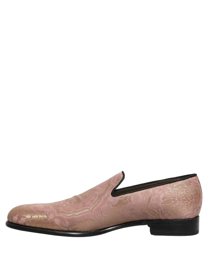 Mocassins sociais masculinos rosa de brocado, sem cadarço Dolce & Gabbana