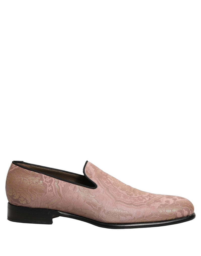 Mocassins sociais masculinos rosa de brocado, sem cadarço Dolce & Gabbana