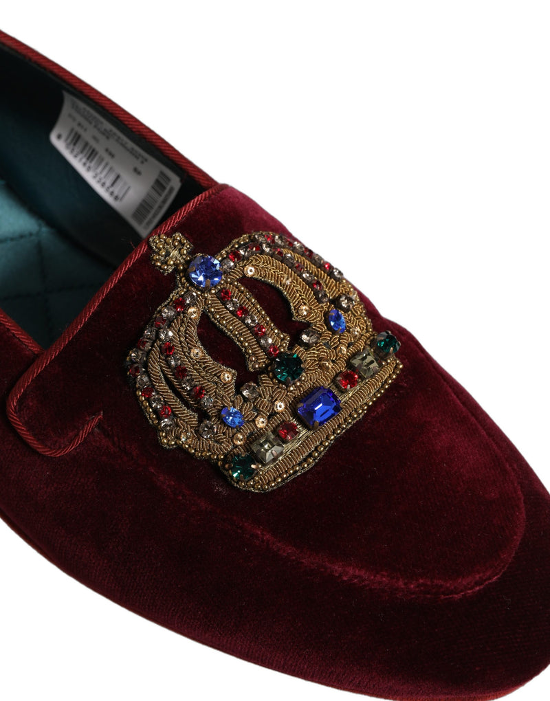 Mocassins à enfiler Dolce & Gabbana en velours bordeaux avec couronne