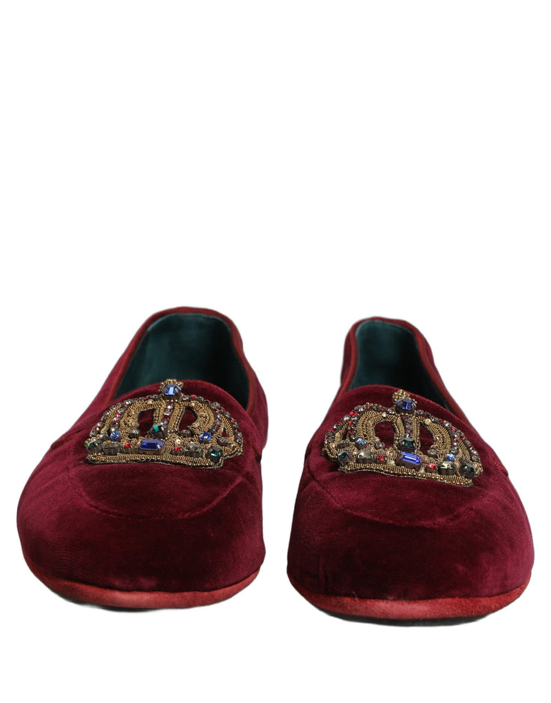 Mocassins à enfiler Dolce & Gabbana en velours bordeaux avec couronne