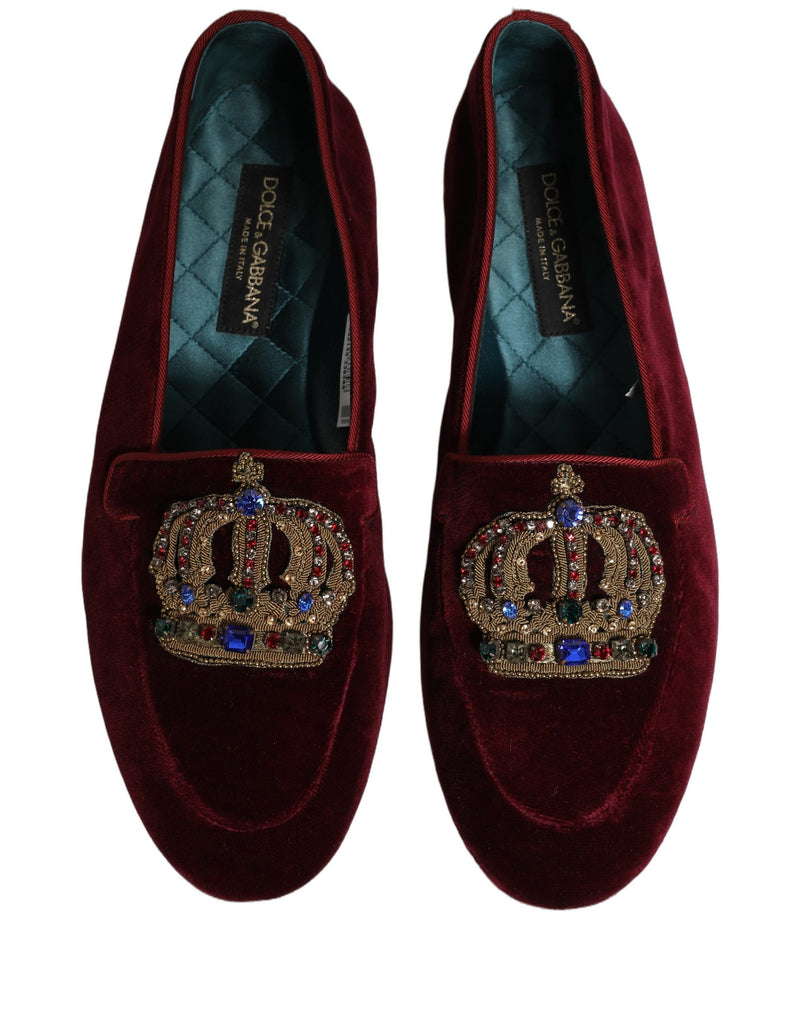 Mocassins à enfiler Dolce & Gabbana en velours bordeaux avec couronne