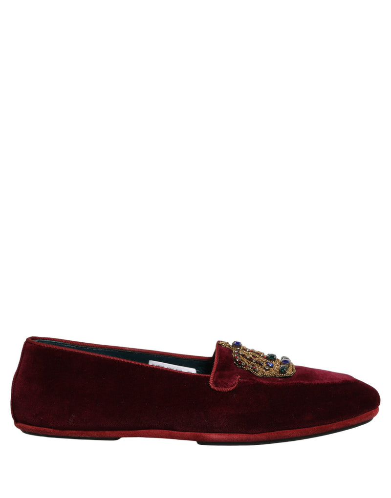 Mocassins à enfiler Dolce & Gabbana en velours bordeaux avec couronne