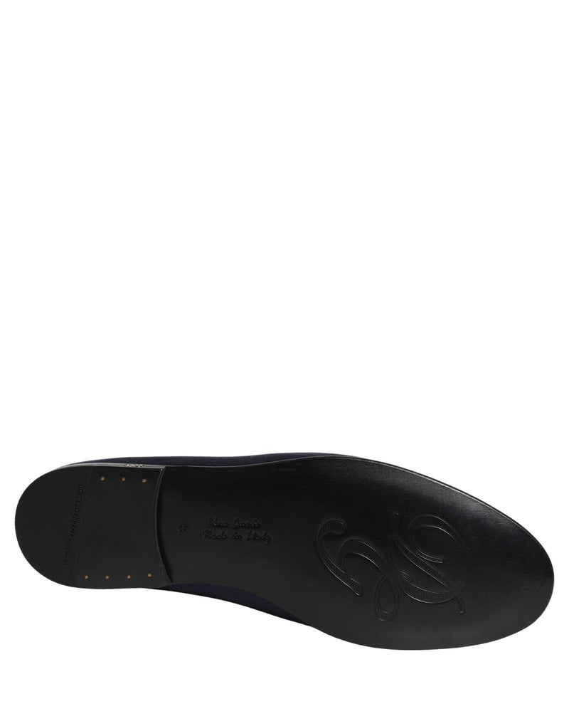 Mocassini slip-on bassi in raso blu con logo Dolce & Gabbana